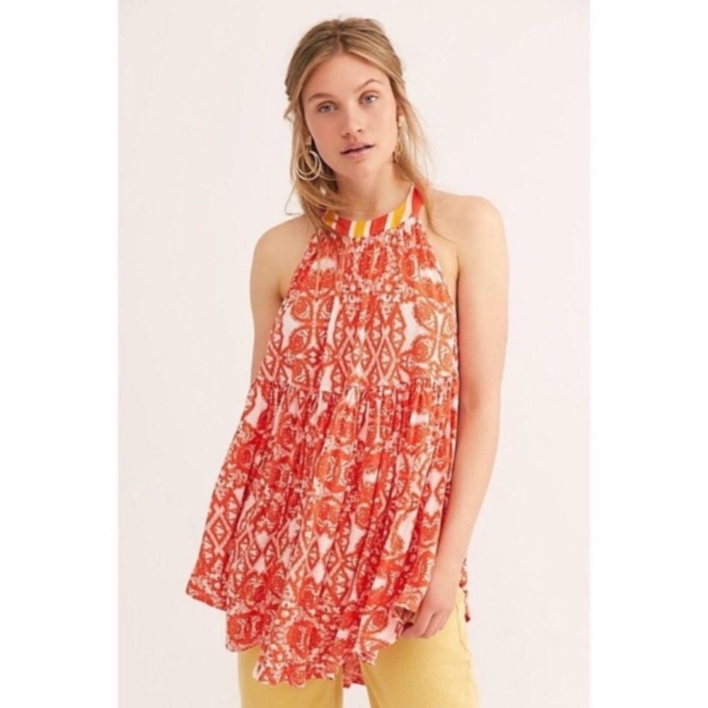 Free People Boho Halter Tunic Tank Top Red Small